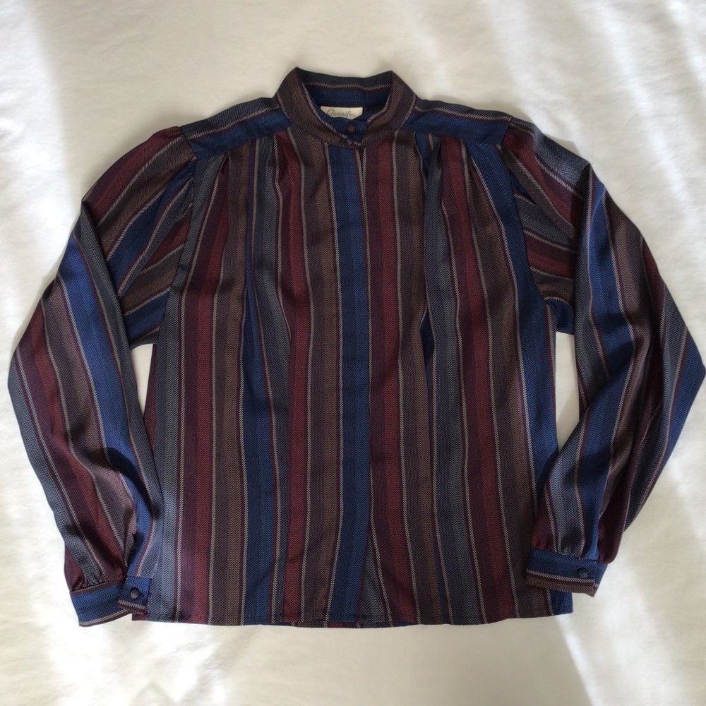 Jennifer - Blue, red, brown and cream vertical striped blouse - Picture 6 of 7